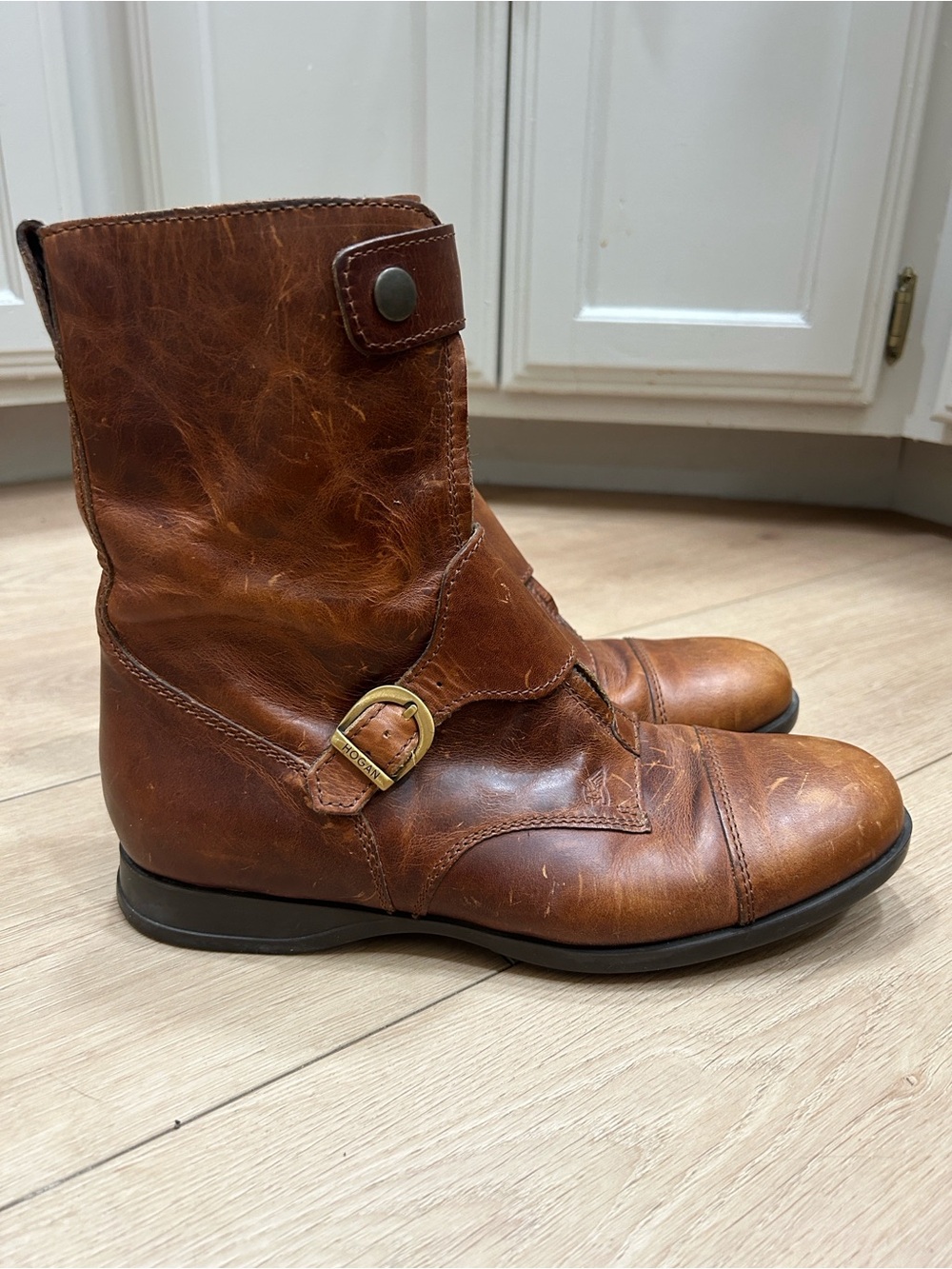 Hogan Moto Leather Combat Boots Size 10.5